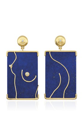 18k Yellow Gold Shape Earrings With Lapis Lazuli By Sauer | Moda Operandi