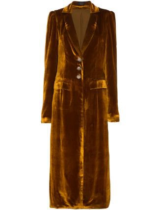 De La Vali Long Collared Velvet Coat With Buttons - Farfetch