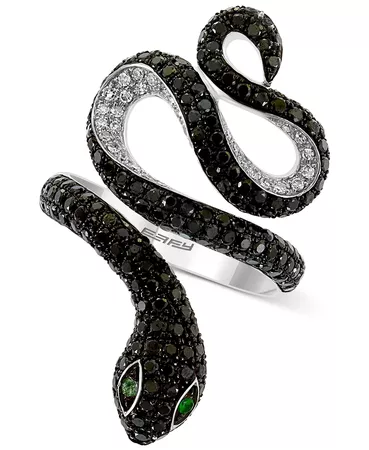 EFFY Collection EFFY® Diamond (1-5/8 ct. t.w.) & Emerald Accent Snake Ring in 14k White Gold