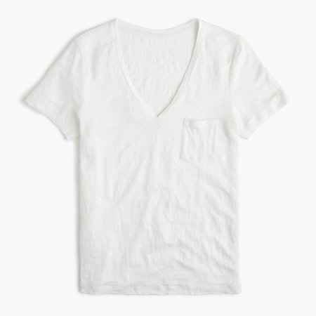 J.Crew: Linen V-neck Pocket T-shirt For Women white