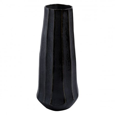 BLAIR Black carved ceramic tall cylinder vase | Buy now at Habitat UK