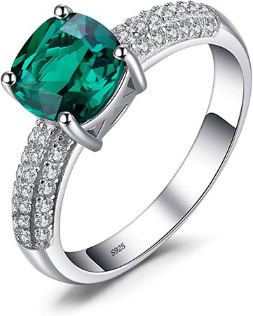 JewelryPalace Cushion 1.8ct Simulated Green Russian Nano Emerald Solitaire Engagement Ring 925 Sterling Silver Size R: Amazon.co.uk: Jewellery