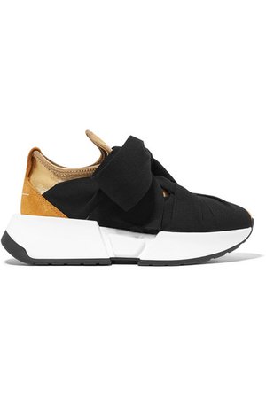 MM6 Maison Margiela | Suede-trimmed stretch-knit and canvas sneakers | NET-A-PORTER.COM