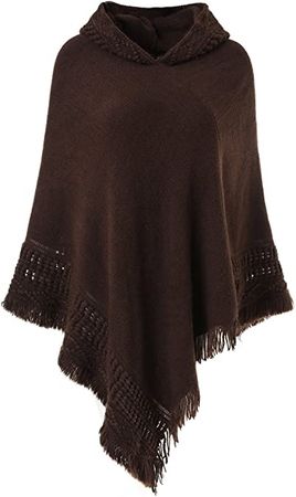Ferand Ladies' Hooded Cape with Fringed Hem, Crochet Poncho Knitting Patterns for Women, Brown at Amazon Women’s Clothing store