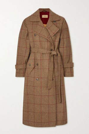 Brown Belted checked wool-tweed trench coat | Purdey | NET-A-PORTER