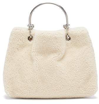 Knotted Handle Shearling Bag - Womens - White