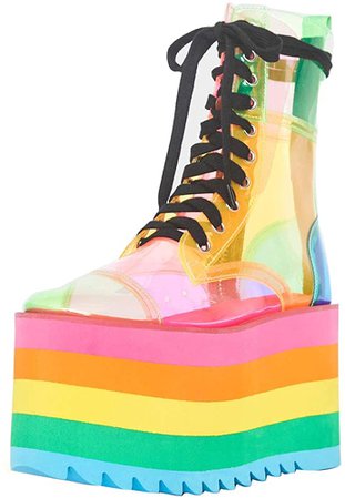 Amazon.com | Women's Rainbow Platforms Summer Ankle Boots Waterproof Transparent Boot High Heel Platform Booties Lace-up Sandals | Shoes