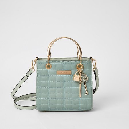 Green quilted cross body tote bag | River Island