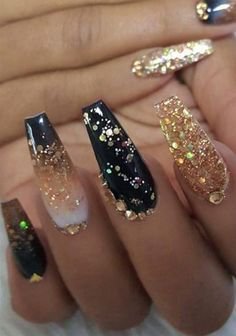 Black and Gold Glitter Tips