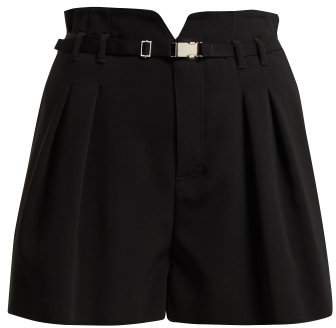 Buckle Detail Pleat Shorts - Womens - Black