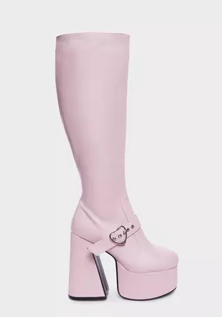 Lamoda Wide Fit Knee High Heart Buckle Platform Boots - Pink – Dolls Kill