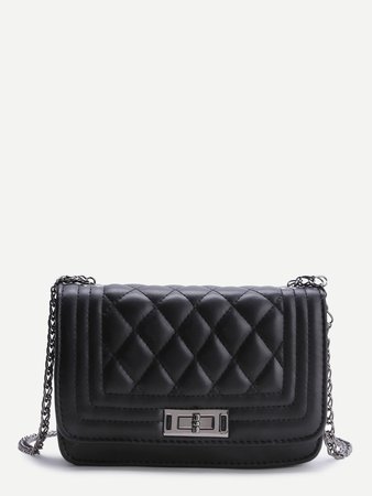 Black Quilted Crossbody Bag With Chain