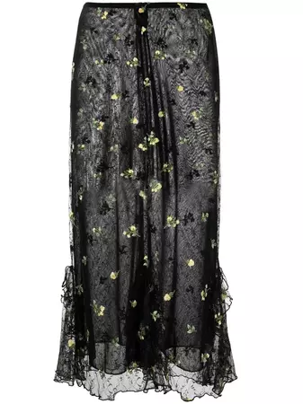 Anna Sui floral-embroidered Lace Midi Skirt - Farfetch