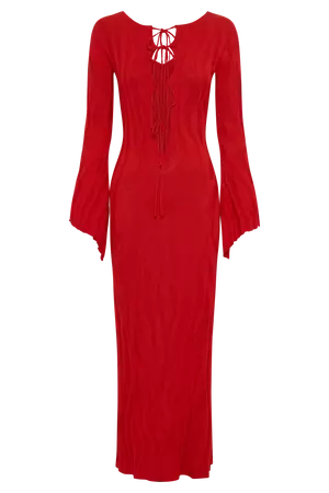 Brinley Long Sleeve Knit Maxi Dress - Red - MESHKI