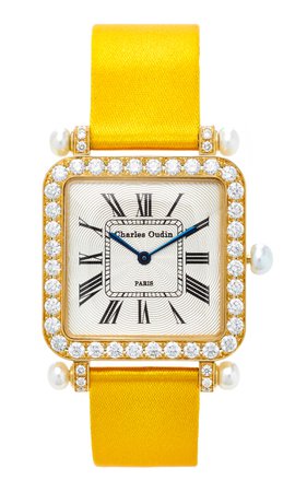 18K Yellow Gold Diamond and Pearl Large Pansy Retro Watch by Charles Oudin | Moda Operandi