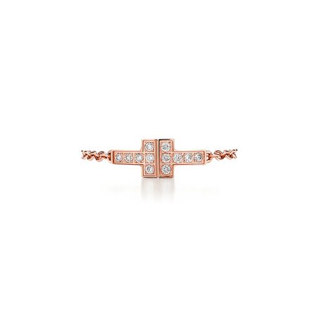 Tiffany T Two chain ring in 18k rose gold with diamonds. | Tiffany & Co.