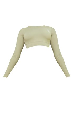 PRETTYLITTLETHING Olive Sport Cool Down Long Sleeve Crop Top