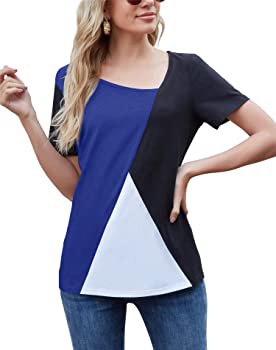 Amazon.com: AYIFU Womens Summer Tops Short Sleeve Shirts Color Block Tunic Casual Blouses (3-Royal Blue, L) : Clothing, Shoes & Jewelry
