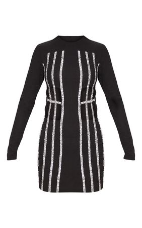 Black Embellished Trim Bodycon Dress | PrettyLittleThing