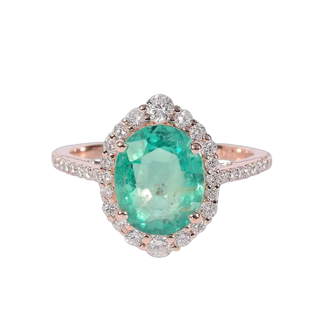 3.8 Carat Halo Natural Emerald Engagement Ring Rose Gold Diamond Wedding Ring