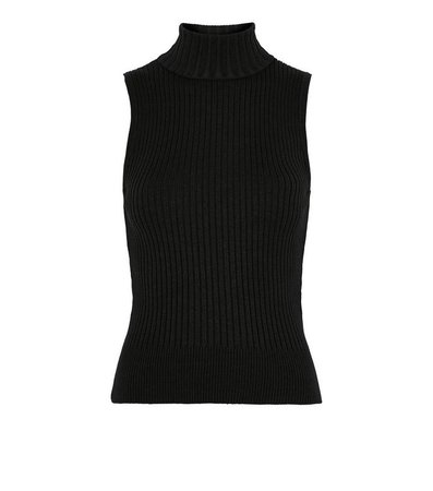 Black Ribbed Knit Sleeveless High Neck Top | New Look