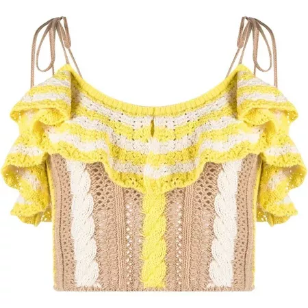 MSGM - ruffled knitted top - women - Cotton - S - Neutrals | Google Shopping