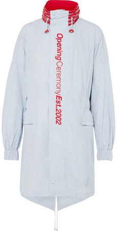 Embroidered Printed Shell Parka - Sky blue