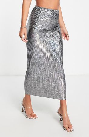 Topshop Pleated Metallic Midi Skirt | Nordstrom