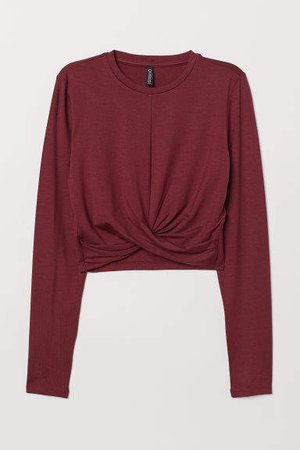 Short Knot-detail Jersey Top - Red