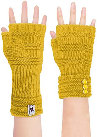 Dahlia Fingerless Gloves for Women - Knitted Sythetic Wool, Hand Warmers, Black at Amazon Women’s Clothing store: Cold Weather Gloves