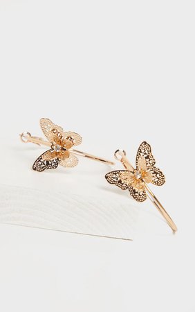 Gold Butterfly Hoop Earrings | Accessories | PrettyLittleThing
