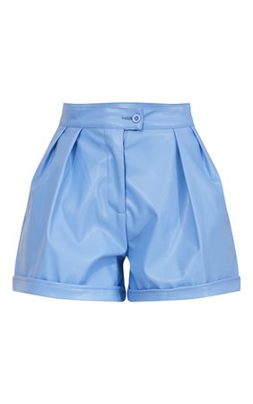 Cornflower Blue Faux Leather Pleat Detail Shorts | PrettyLittleThing USA