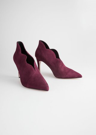 Scallop Edge Suede Pumps - Red - Pumps - & Other Stories