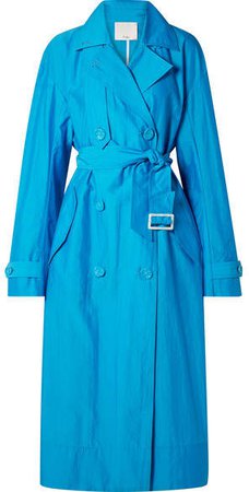 Oversized Double-breasted Shell Trench Coat - Blue