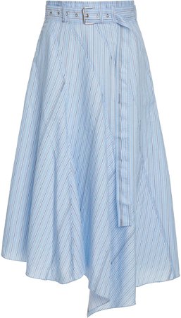 Belted Striped Asymmetric Midi Skirt