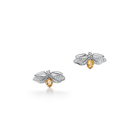 Tiffany Paper Flowers® spessartine firefly earrings in platinum, mini. | Tiffany & Co.