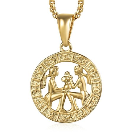 Women Men Gemini Zodiac Sign Necklace Yellow Gold Pendant Necklace Fashion Jewelry Gifts GP359 - AliExpress Mobile