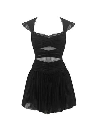 arcana archive Sheer Gather Lace One-Piece romper black