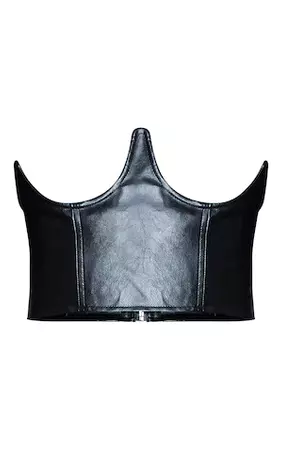 Black Faux Leather Corset Detail Shirt Dress