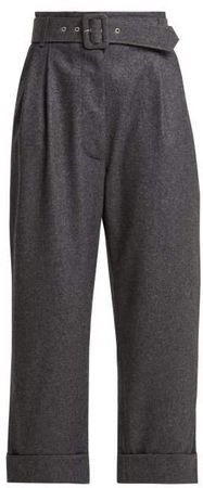 Belted Cropped Wool Trousers - Womens - Dark Grey