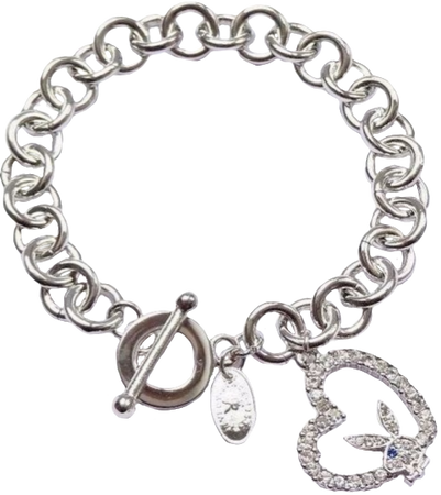 silver rhinestone playboy charm bracelet