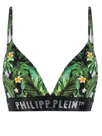 Philipp Plein Hawaiian-print logo-underband Bralette
