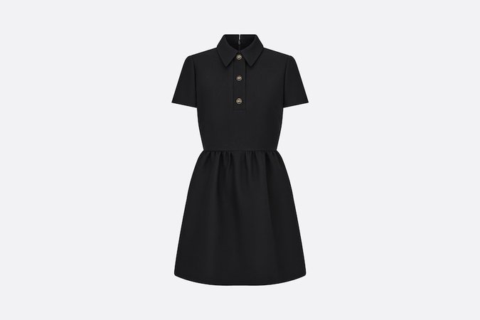 Fitted Dress with 'CD' Buttons Black Wool and Silk | DIOR