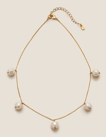 Glass Pearl Necklace - Gold Metallic | Boden UK