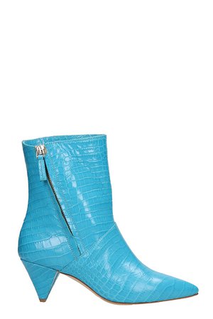The Seller Light Blue Cocco Print Leather Ankle Boots