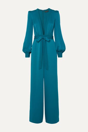 Teal Liona tie-front satin-crepe jumpsuit | Rachel Zoe | NET-A-PORTER