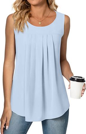 Netsmile Womens Summer Casual Sleeveless Chiffon Tops Pleated Shirt Loose Blouse for Leggings at Amazon Women’s Clothing store