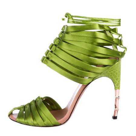 New TOM FORD for GUCCI S/S 2004 Green Satin Corset Shoes Sandals 9 B For Sale at 1stdibs