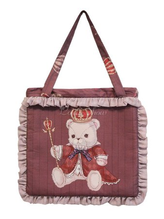 Classic Lolita Shoulder Bag Crown Bear Print Ruffle Lolita Bag - Lolitashow.com