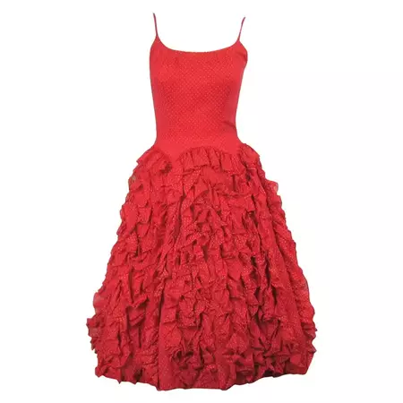 1950s Red Ruffled Dress Flamenco Dancer Party For Sale at 1stDibs